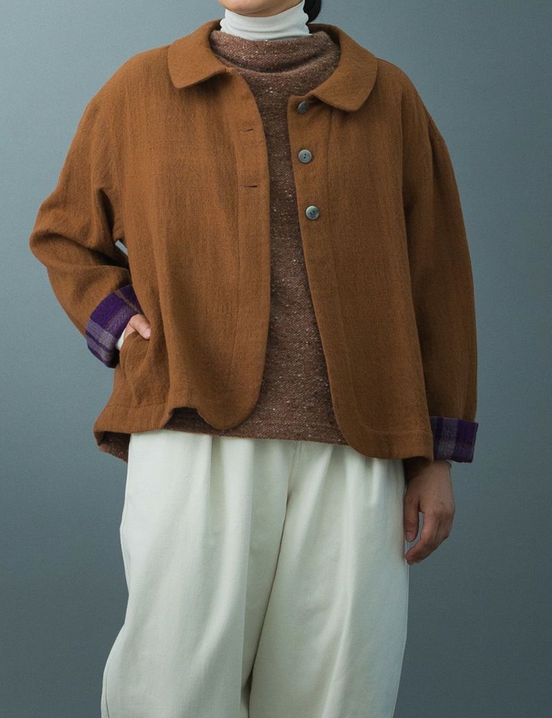 綿ウール二重織裏格子 ブラウス蓮の葉苺