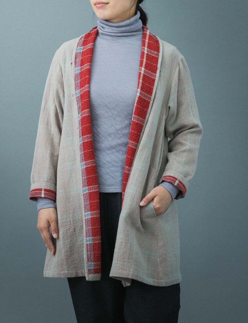 綿ウール二重織裏格子 ブラウス野芥子