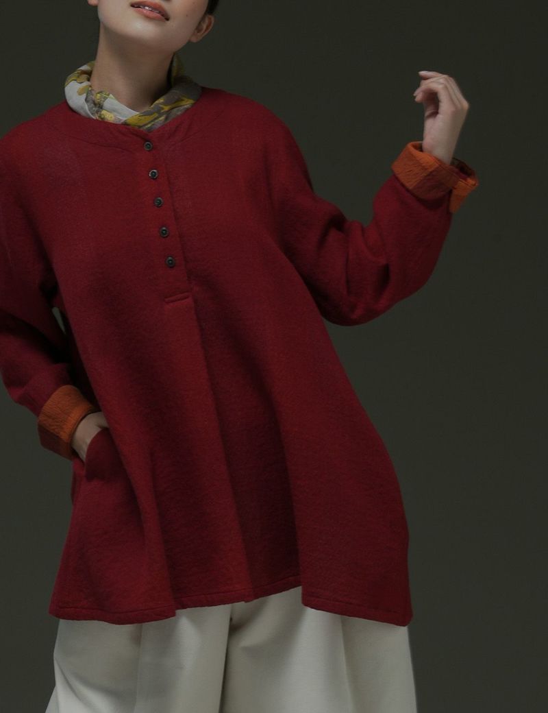 綿ウール二重織裏格子 プルオーバー花笠菊